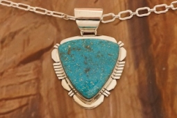Genuine Kingman Turquoise Sterling Silver Navajo Pendant